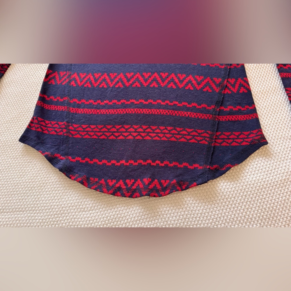 LUCKY BRAND Woven Navy & Red Fair Isle Knit Top Lightweight Thermal Tee - Picture 4 of 15